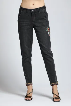 Floral Embroidered Slouchy Jeans