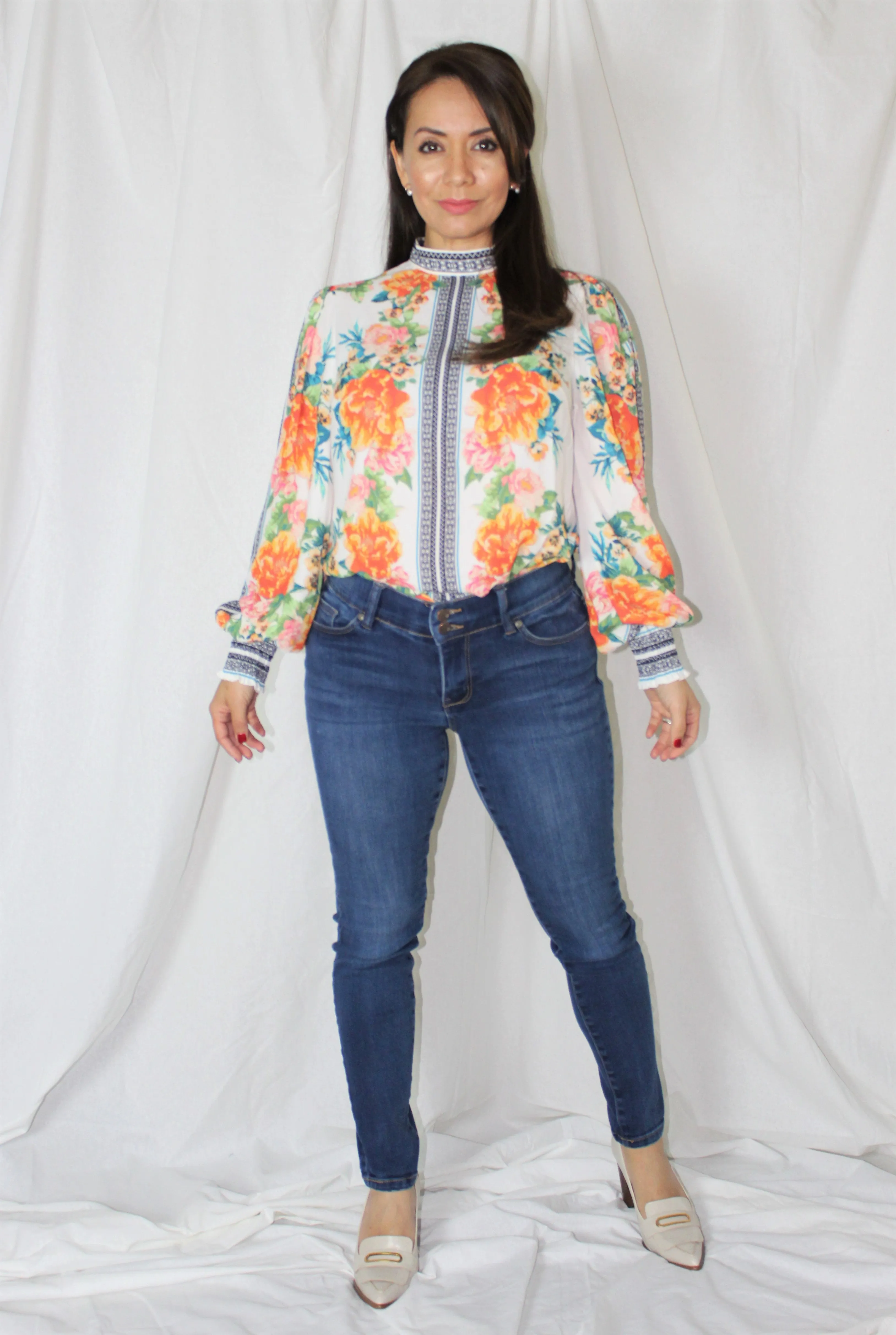 Floral Print Bishop Sleeve Blouse