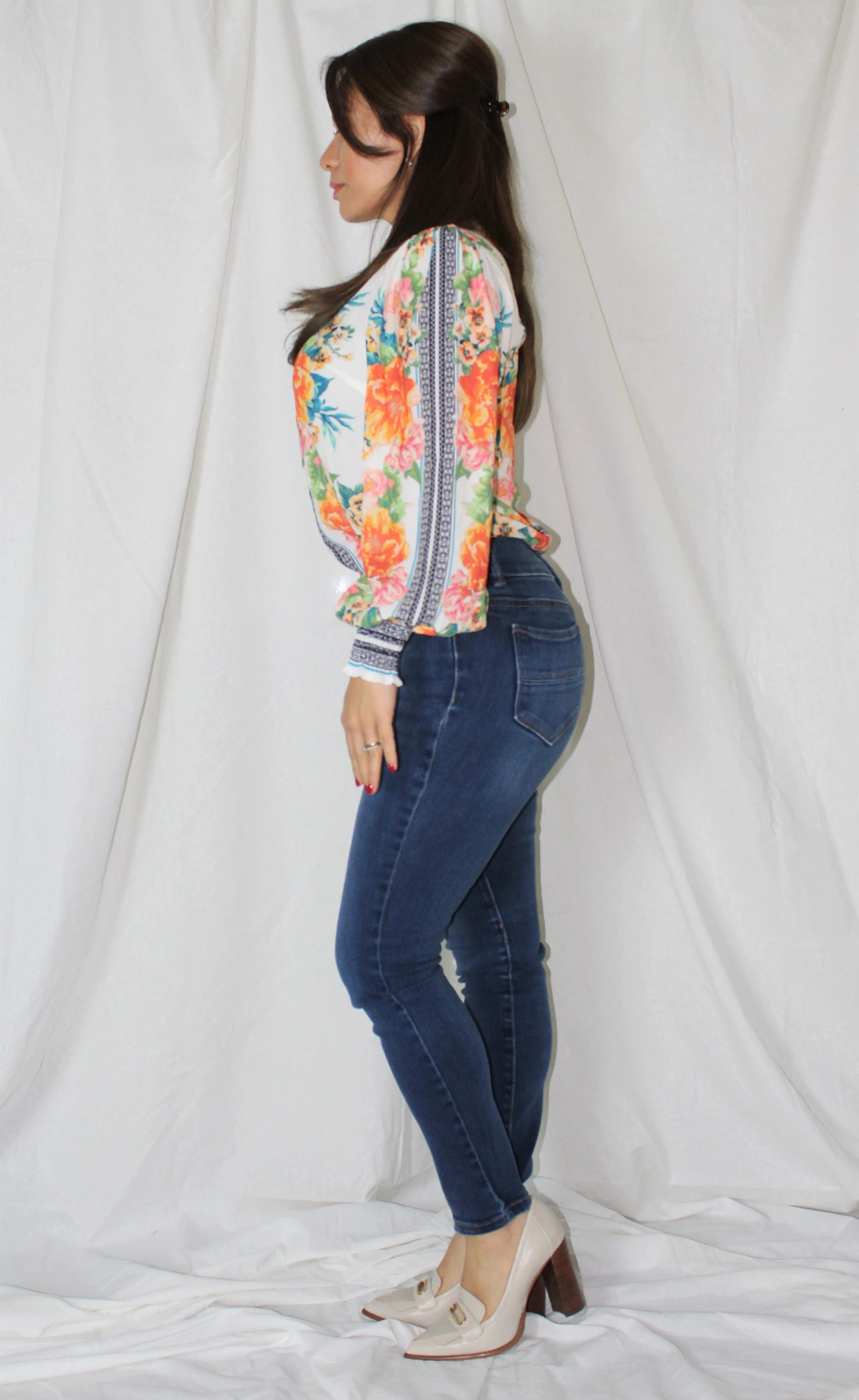 Floral Print Bishop Sleeve Blouse