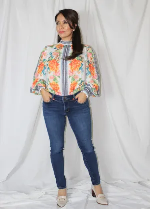 Floral Print Bishop Sleeve Blouse
