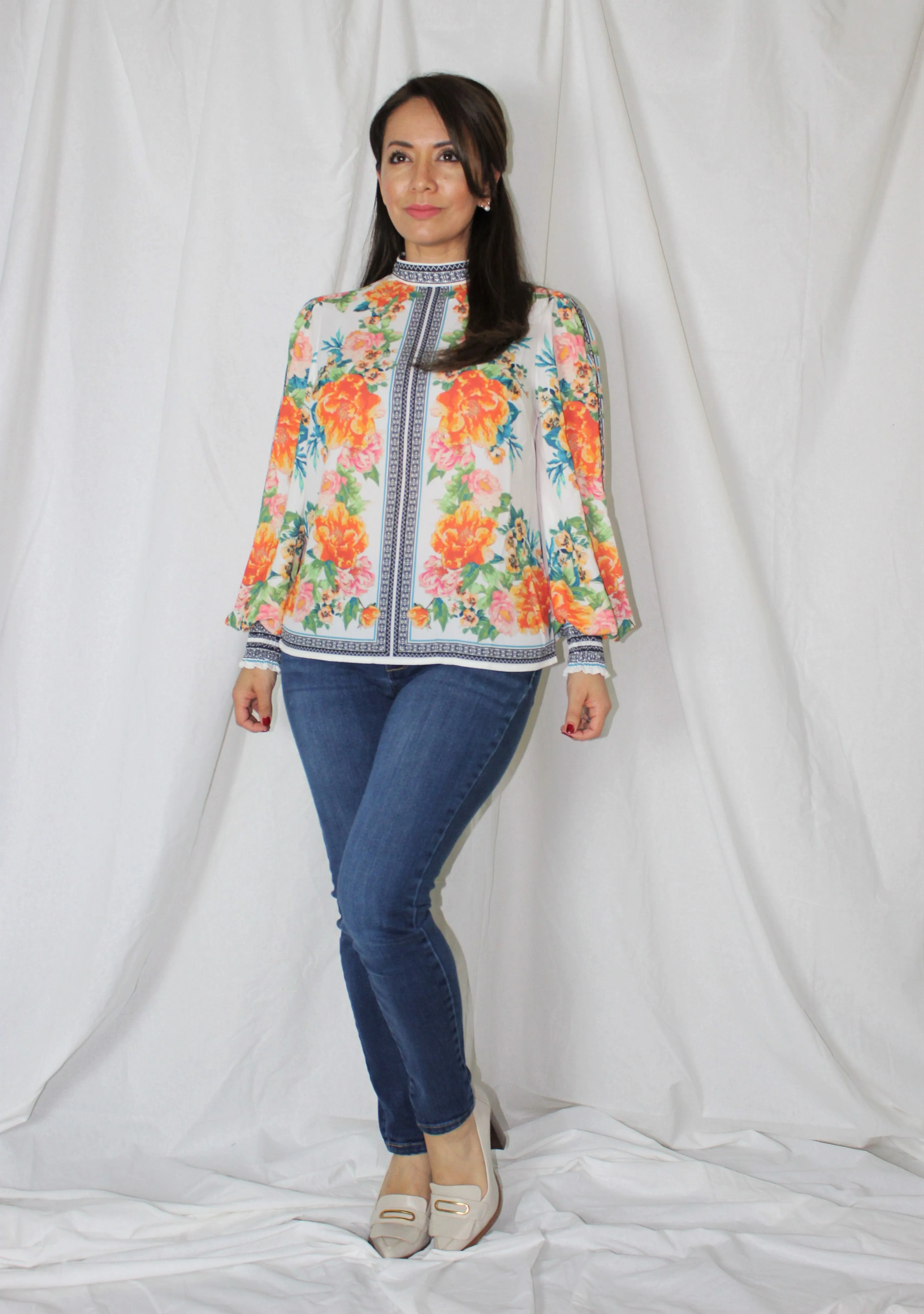Floral Print Bishop Sleeve Blouse