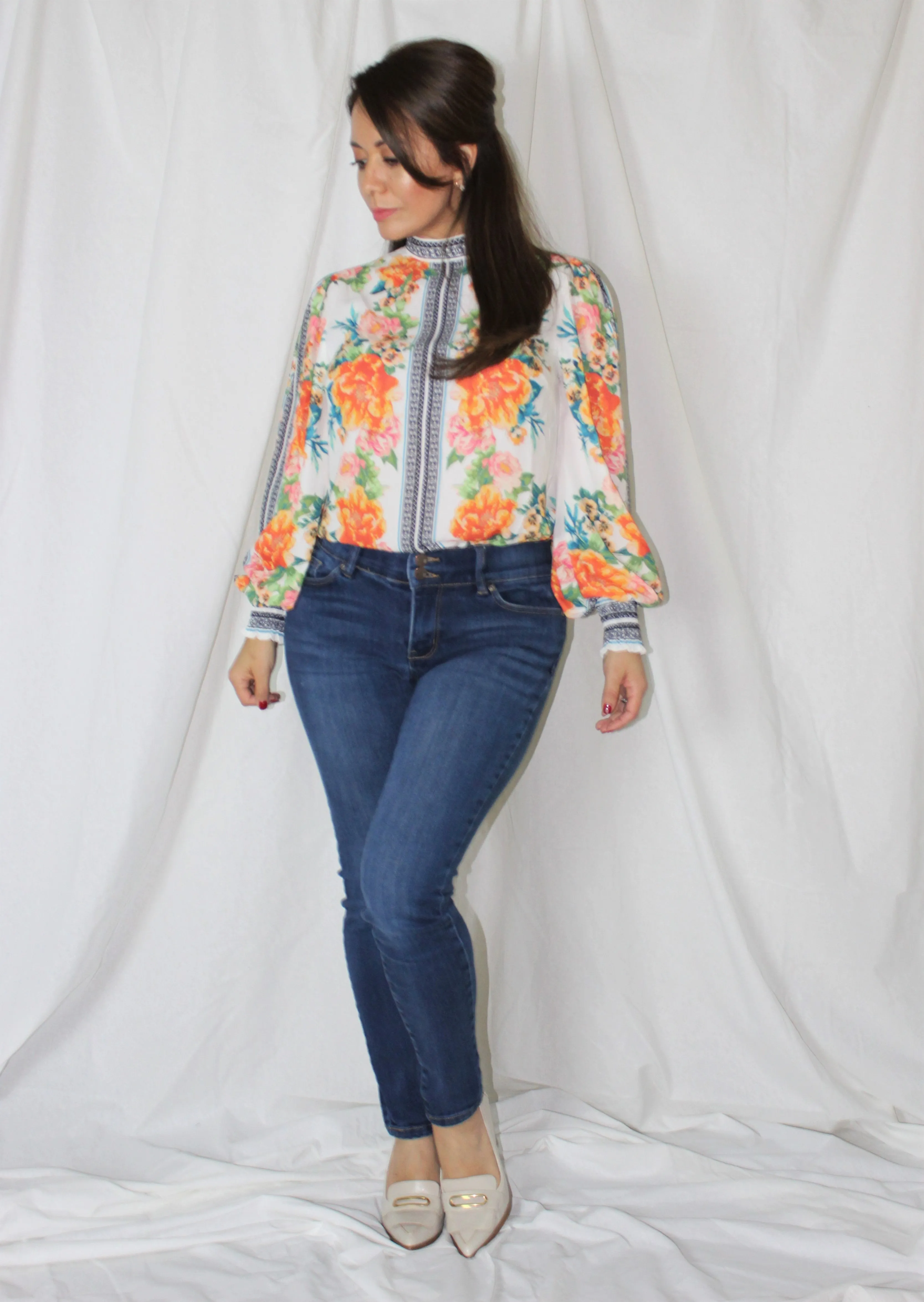 Floral Print Bishop Sleeve Blouse