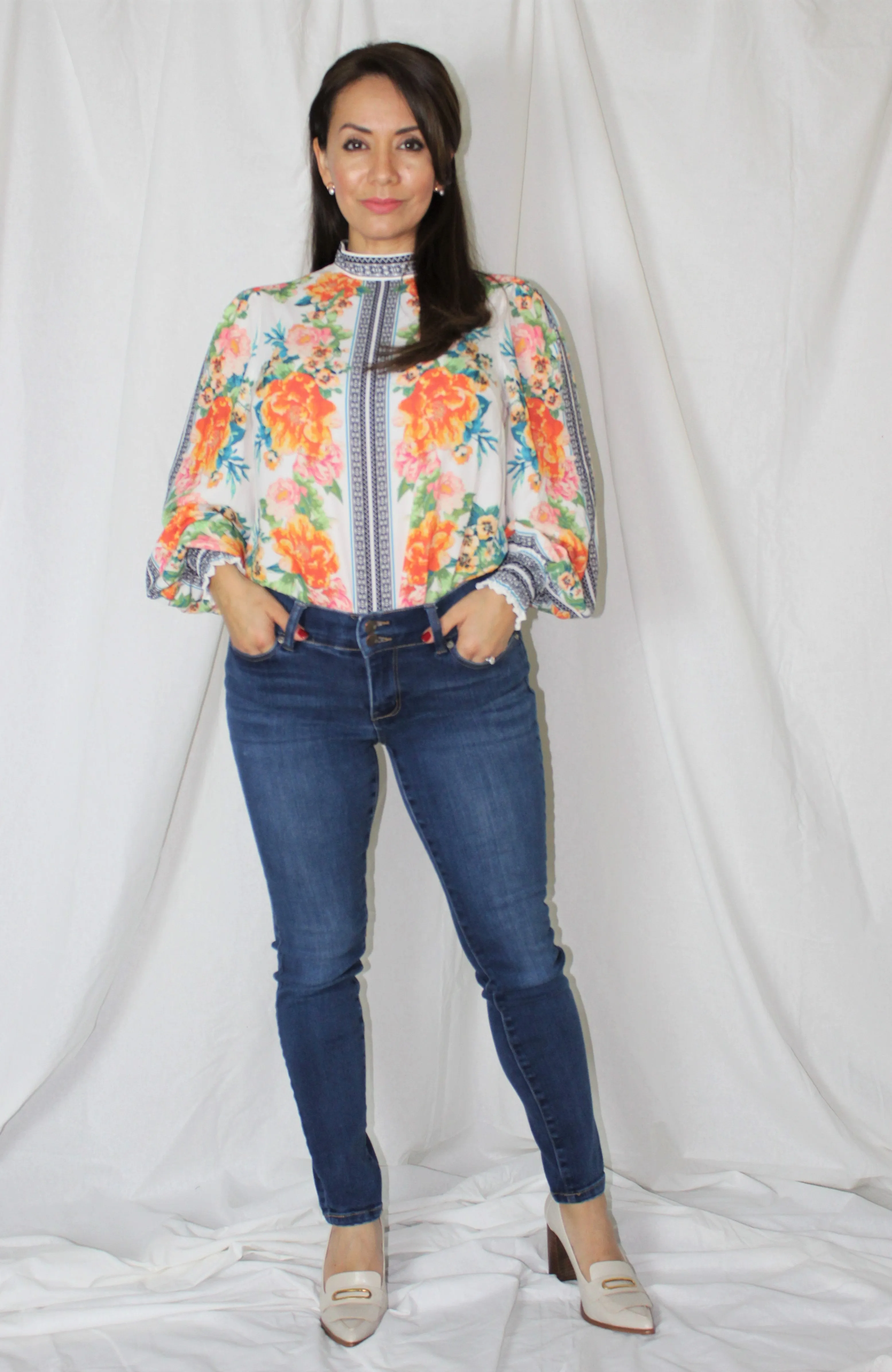 Floral Print Bishop Sleeve Blouse