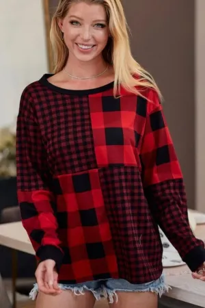French Terry Checker Combo Top (Red)