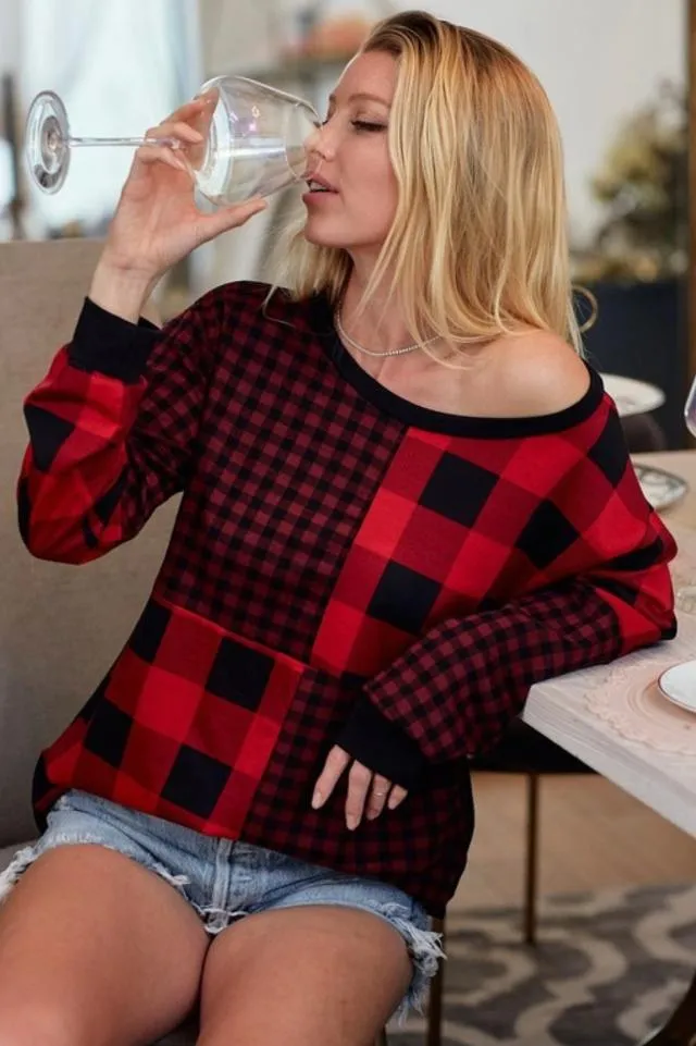French Terry Checker Combo Top (Red)