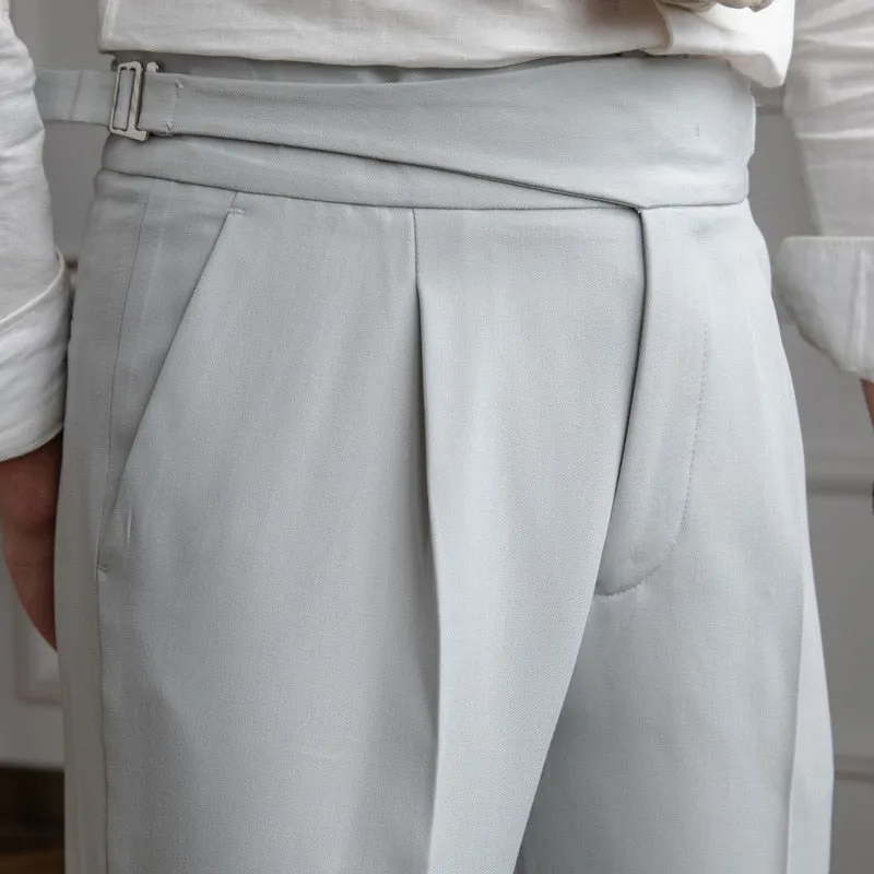 High Waist Belt Versatile Ankle Straight Trousers