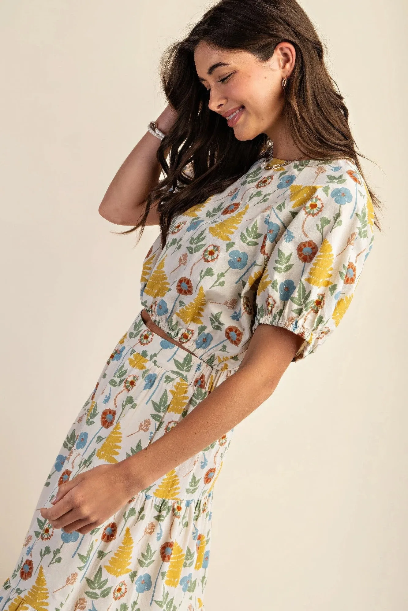 Hot Girl Georgia Floral Print Cotton Short Sleeve Top