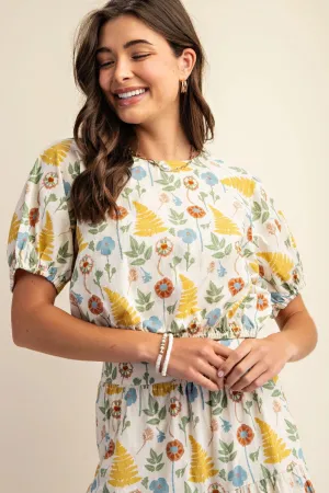 Hot Girl Georgia Floral Print Cotton Short Sleeve Top