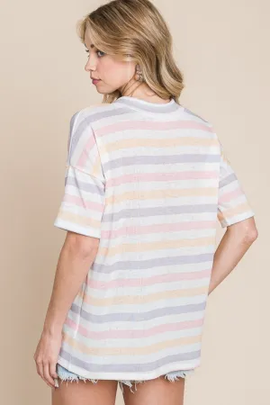 Ivyshape | Bombom Striped V-Neck Short Sleeve T-Shirt
