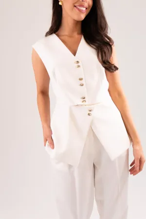 Kayla Split Front Waistcoat In Cream