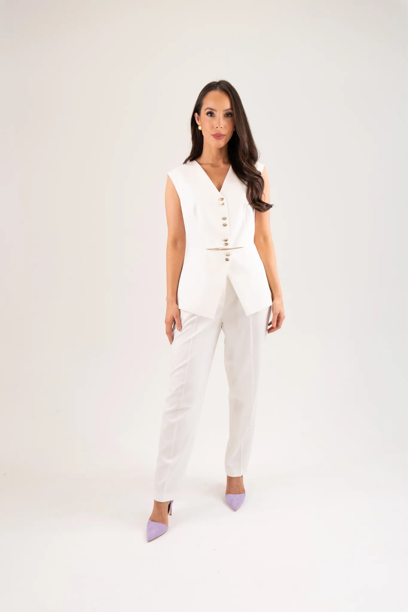 Kayla Split Front Waistcoat In Cream