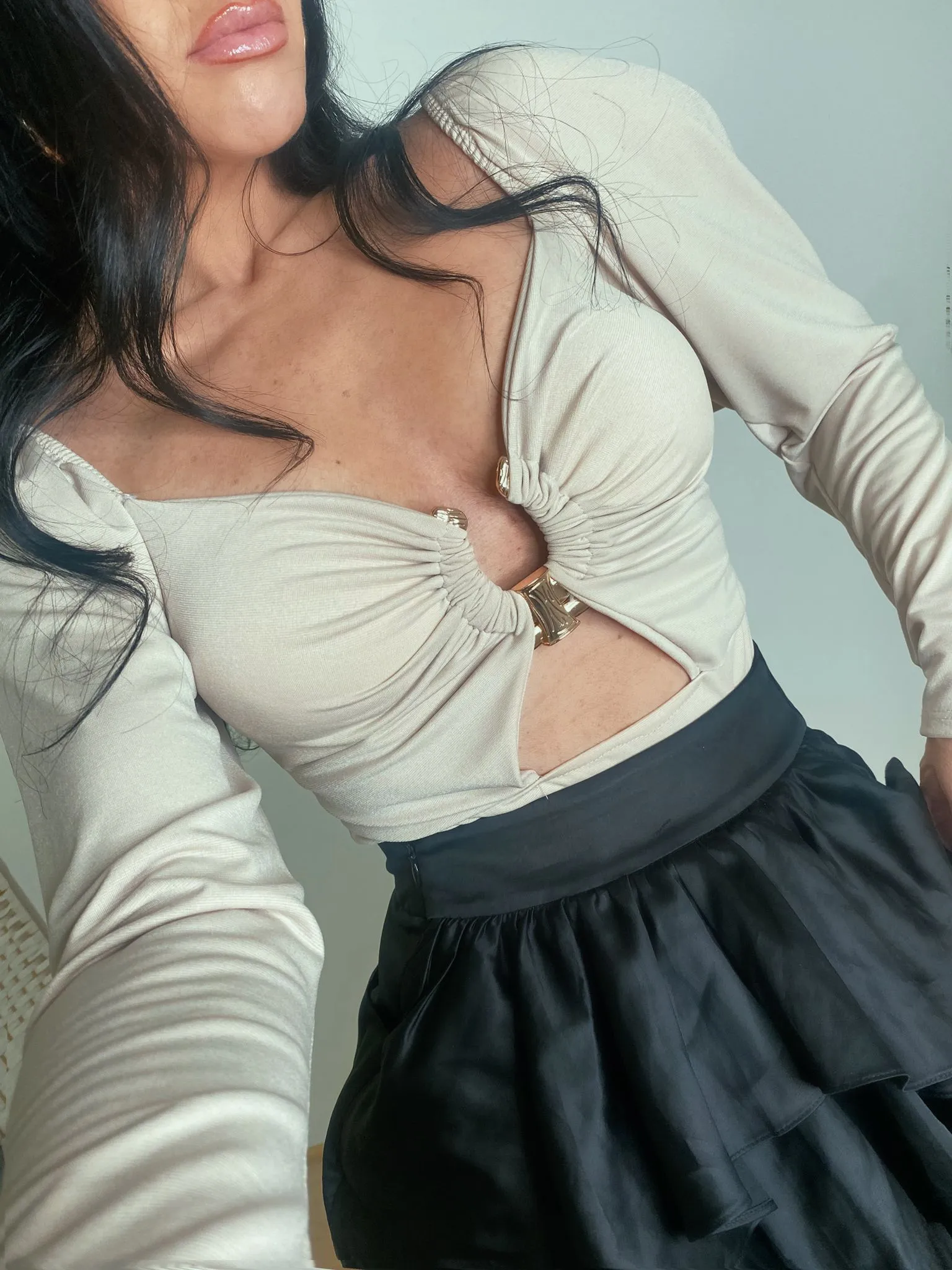 LACEY CHAIN BUCKLE LACE UP FRONT BODY SUIT