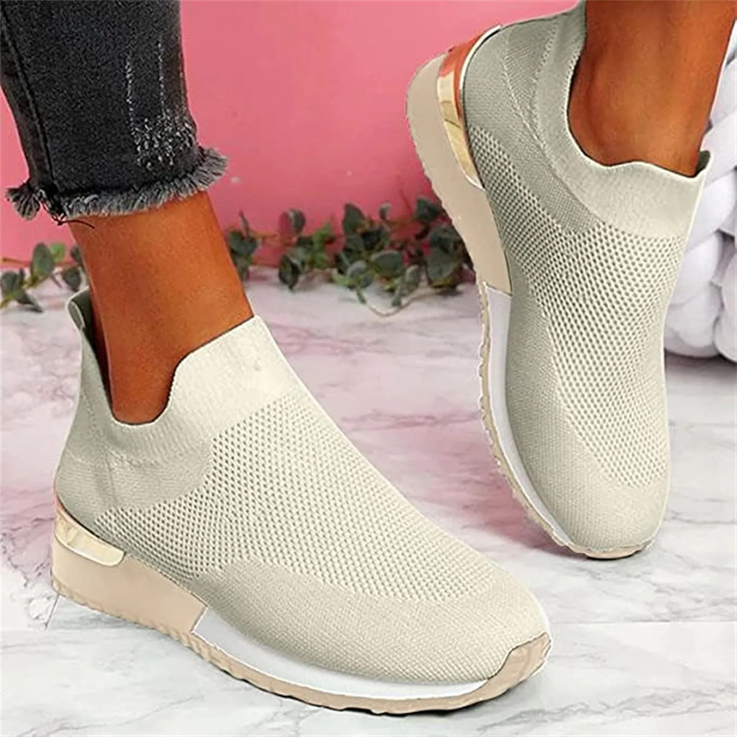 Ladmiple Walking Sneakers For Women Wide Width Tennis Shoes Slip On Memory Foam Non Slip Athletic Running Gym Sneakers