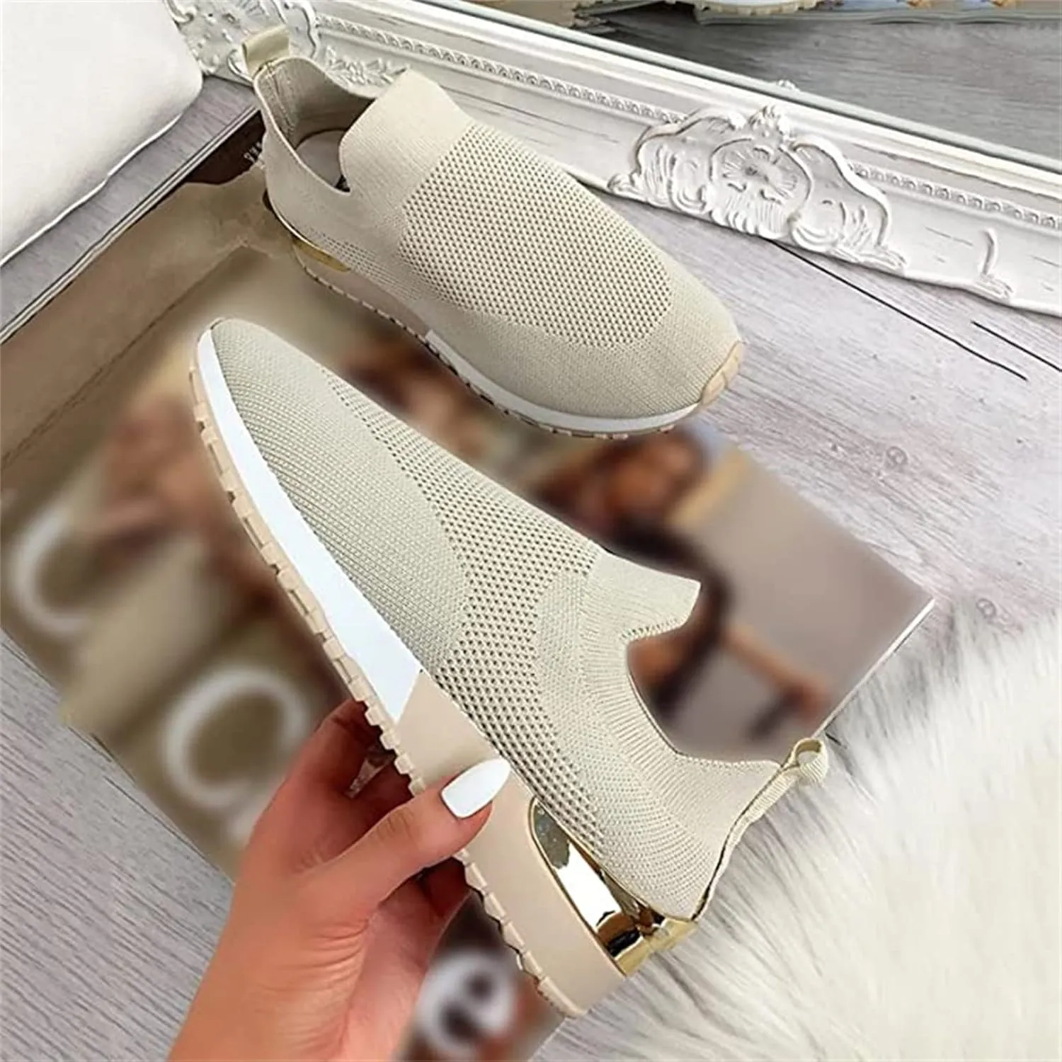 Ladmiple Walking Sneakers For Women Wide Width Tennis Shoes Slip On Memory Foam Non Slip Athletic Running Gym Sneakers
