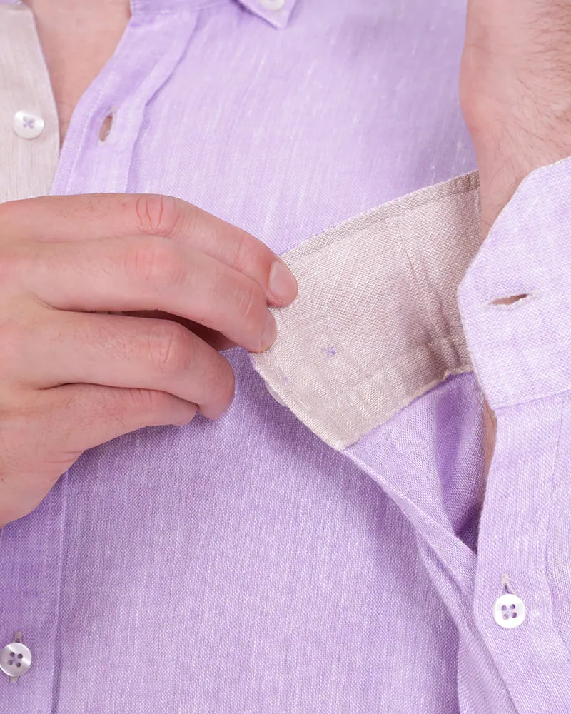 Lilac Plain Linen Long Sleeve Shirt