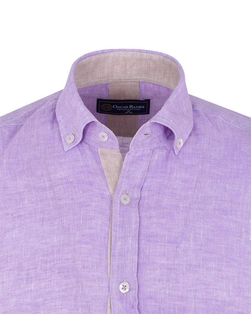 Lilac Plain Linen Long Sleeve Shirt