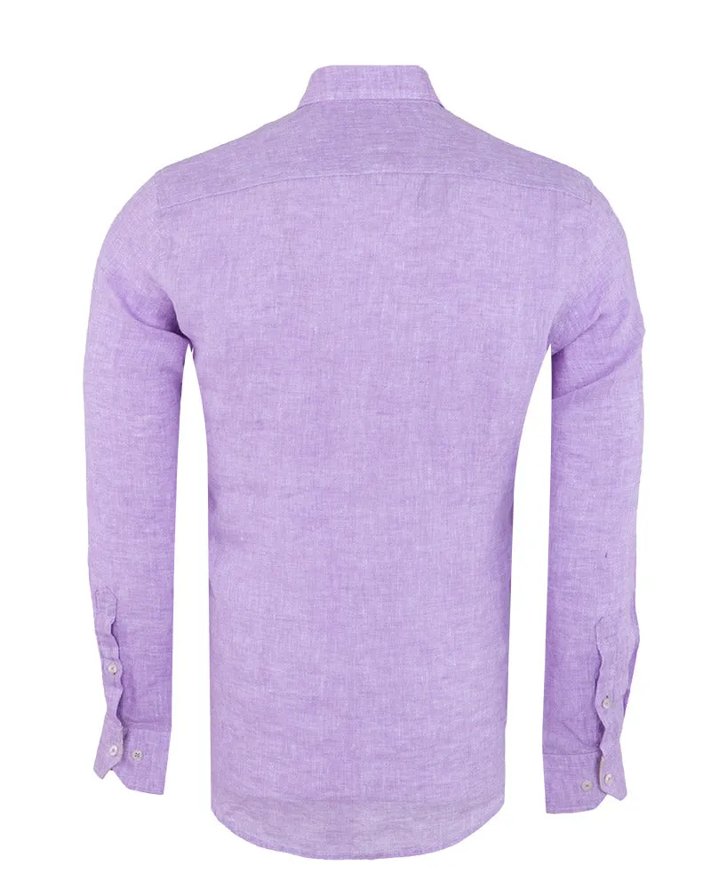 Lilac Plain Linen Long Sleeve Shirt
