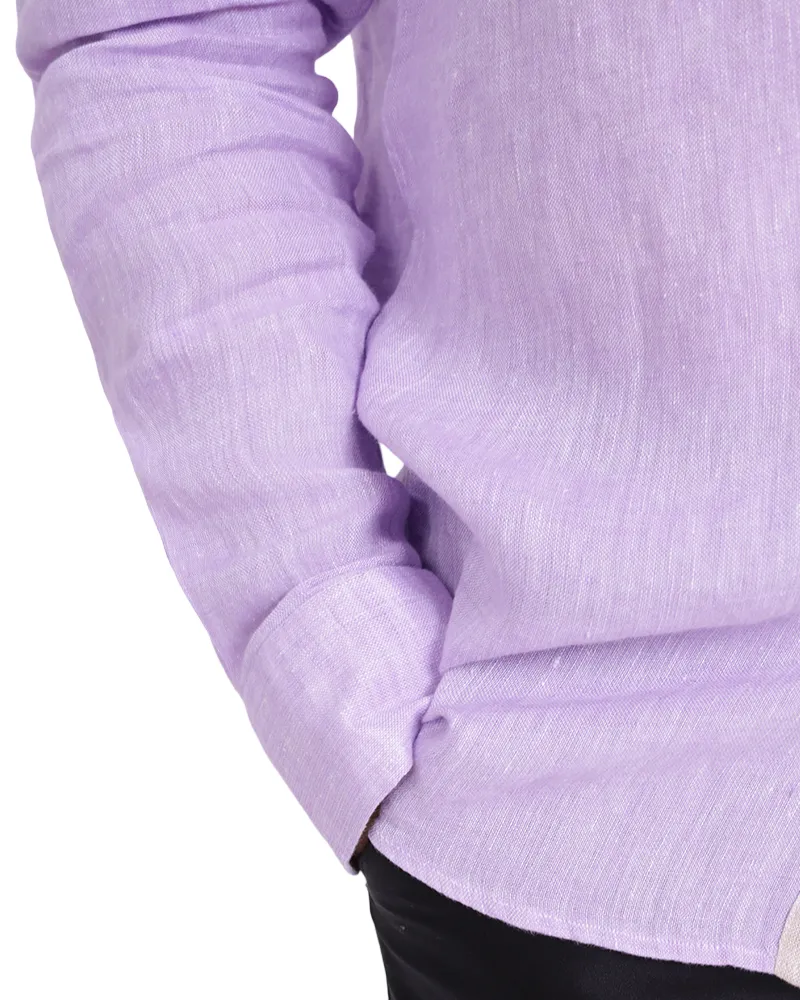 Lilac Plain Linen Long Sleeve Shirt