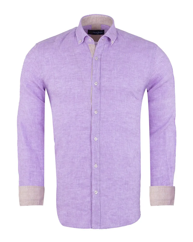 Lilac Plain Linen Long Sleeve Shirt