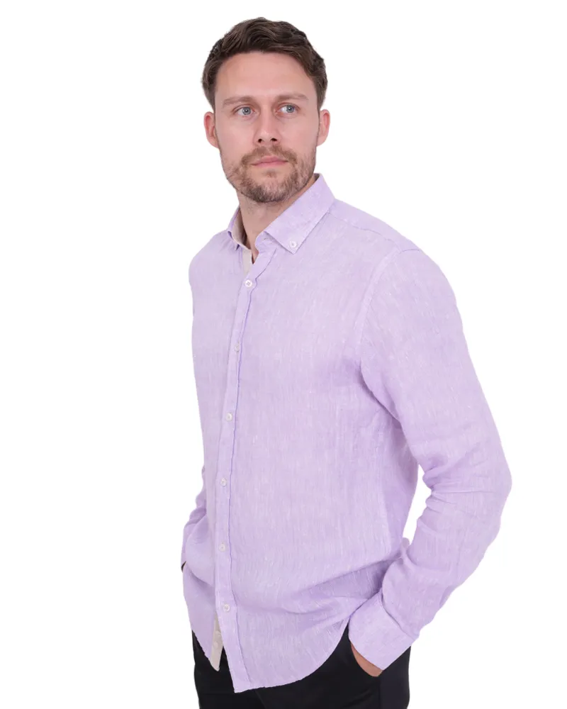 Lilac Plain Linen Long Sleeve Shirt