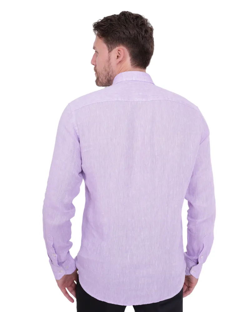 Lilac Plain Linen Long Sleeve Shirt