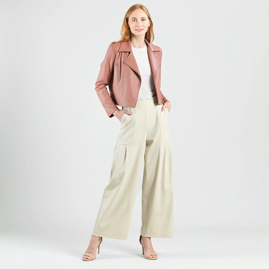 Liquid Leather™ Zip Cuff Moto Waist Jacket - Tan
