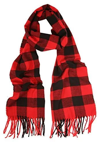 Love Lakeside-Men's Cashmere Feel Winter Plaid Scarf Red Buffalo