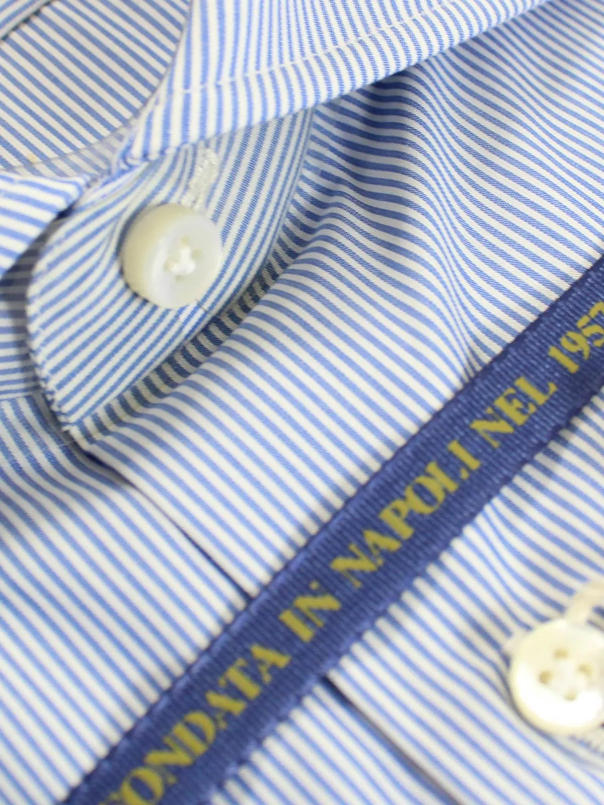 Luigi Borrelli Dress Shirt ROYAL COLLECTION White Navy Stripes 43 - 17 SALE