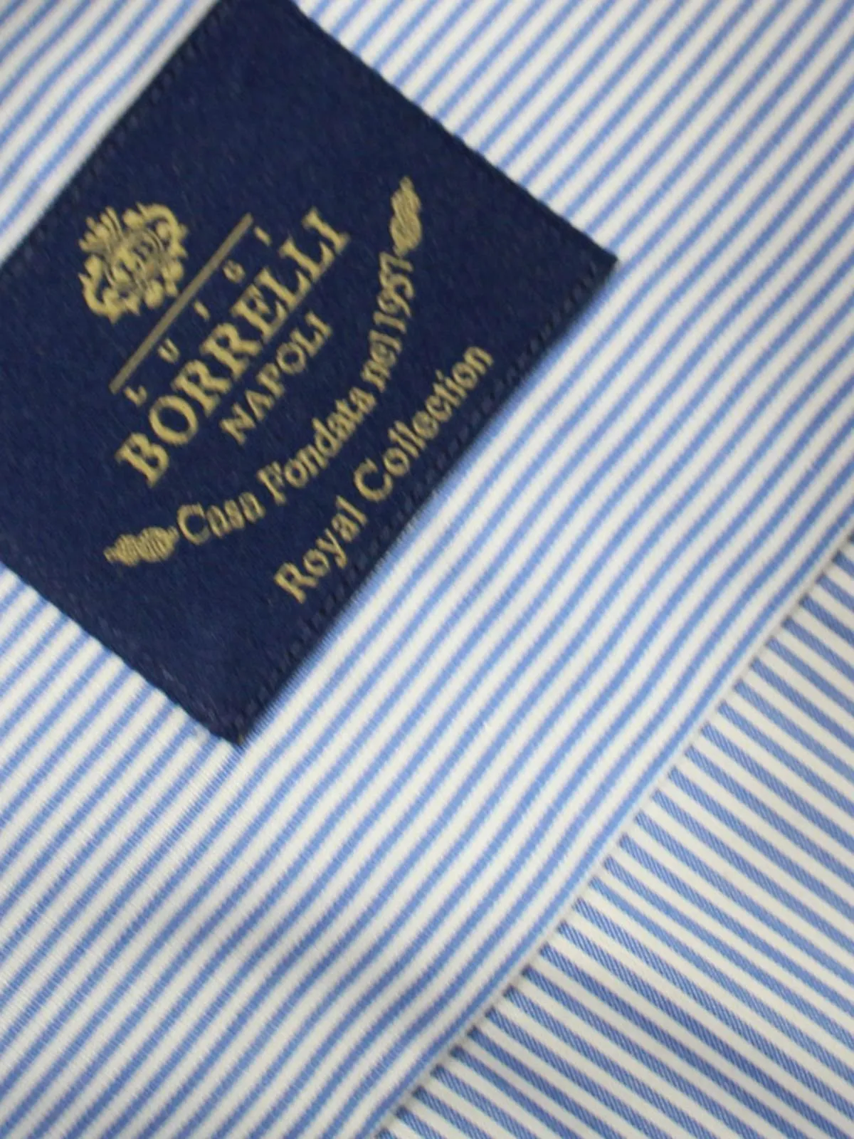 Luigi Borrelli Dress Shirt ROYAL COLLECTION White Navy Stripes 43 - 17 SALE