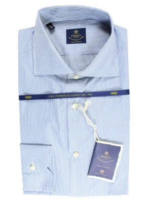 Luigi Borrelli Dress Shirt ROYAL COLLECTION White Navy Stripes 43 - 17 SALE