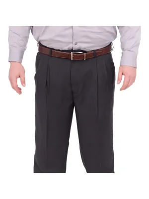 Mazari Classic Fit Solid Charcoal Gray Double Pleated Washable Dress Pants