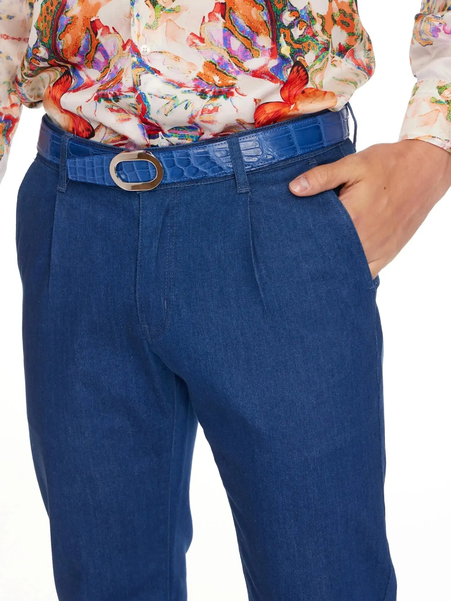 Men's 1 Pleat Stretch Denim Jean In French Blue