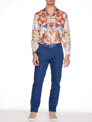Men's 1 Pleat Stretch Denim Jean In French Blue