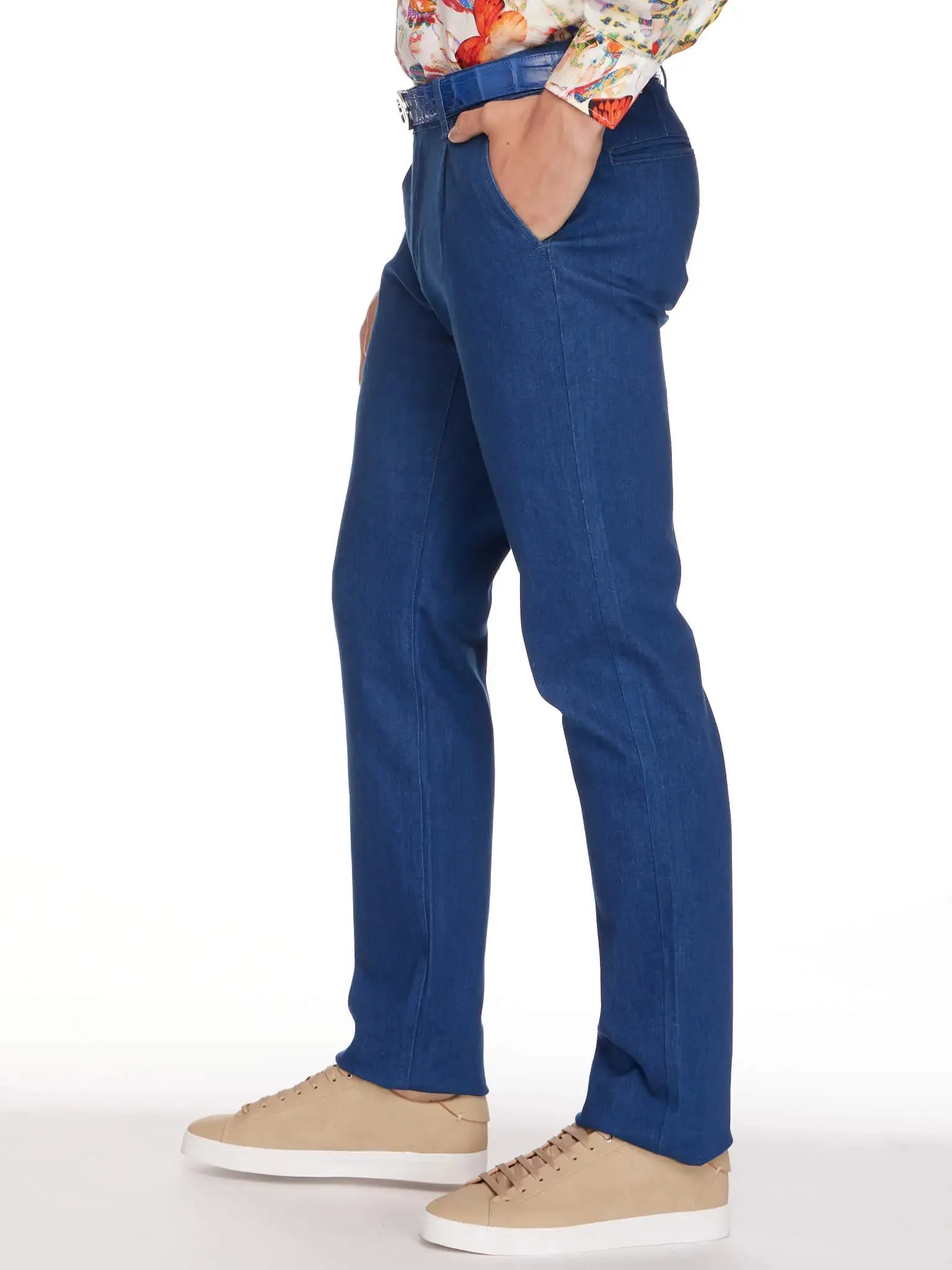 Men's 1 Pleat Stretch Denim Jean In French Blue