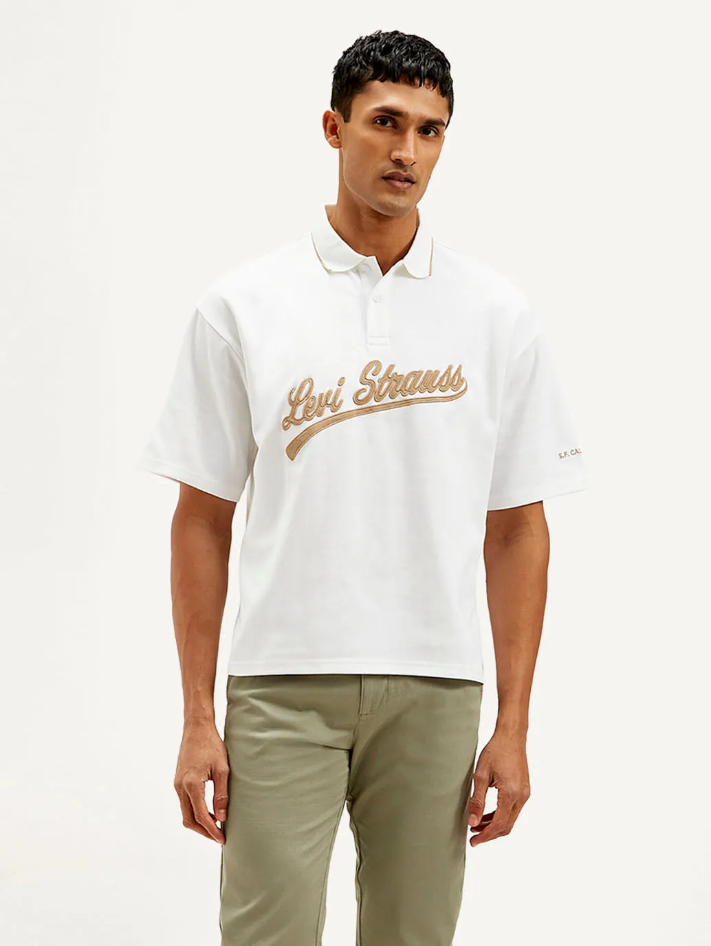 Men's Brand Logo Loose Fit Polo T-shirt