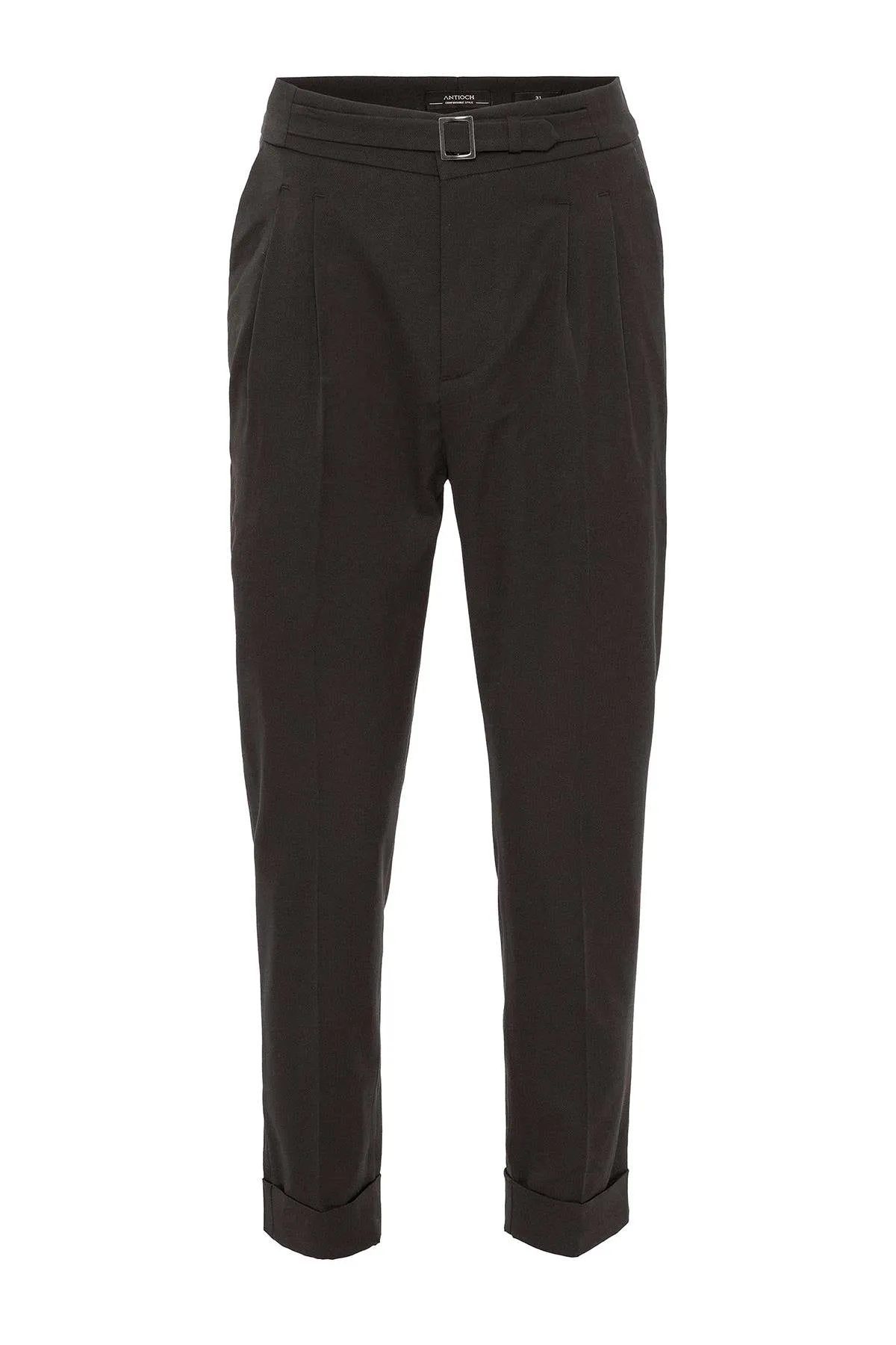 Men's Brown High Waist Buckle Detailed  Trousers - Wessi
