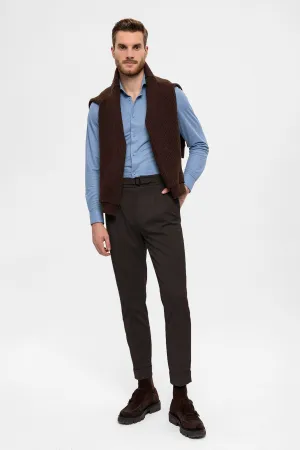 Men's Brown High Waist Buckle Detailed  Trousers - Wessi