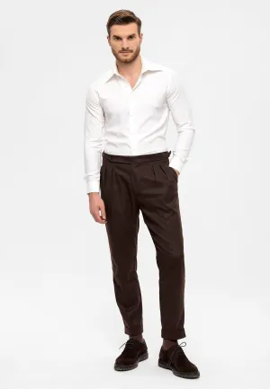 Men's Brown High Waist Double Pleated  Trousers - Wessi