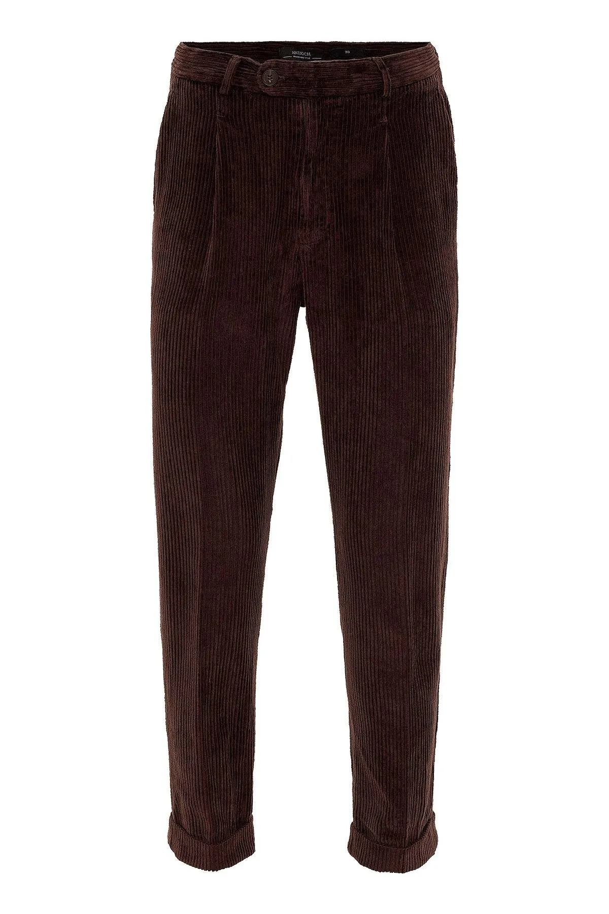 Men's Dark Brown High Waist Pleated Velvet  Trousers - Wessi
