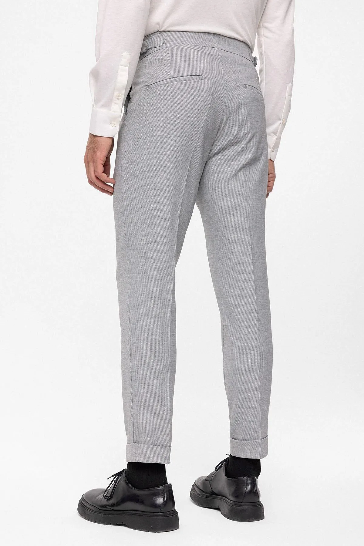 Men's Light Grey High Waist Belted Boyfriend Pants - Wessi