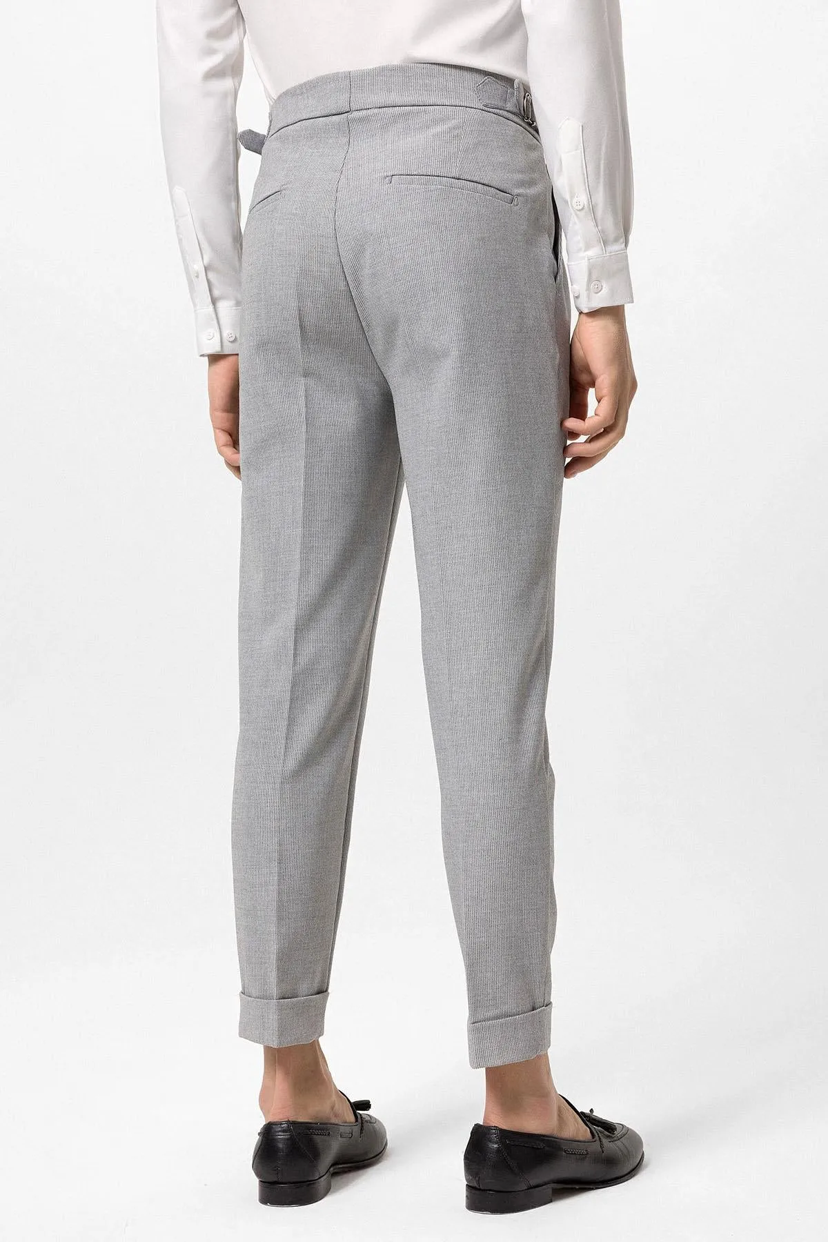 Men's Light Grey High Waist Belted Boyfriend Pants - Wessi