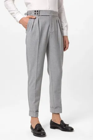 Men's Light Grey High Waist Belted Boyfriend Pants - Wessi