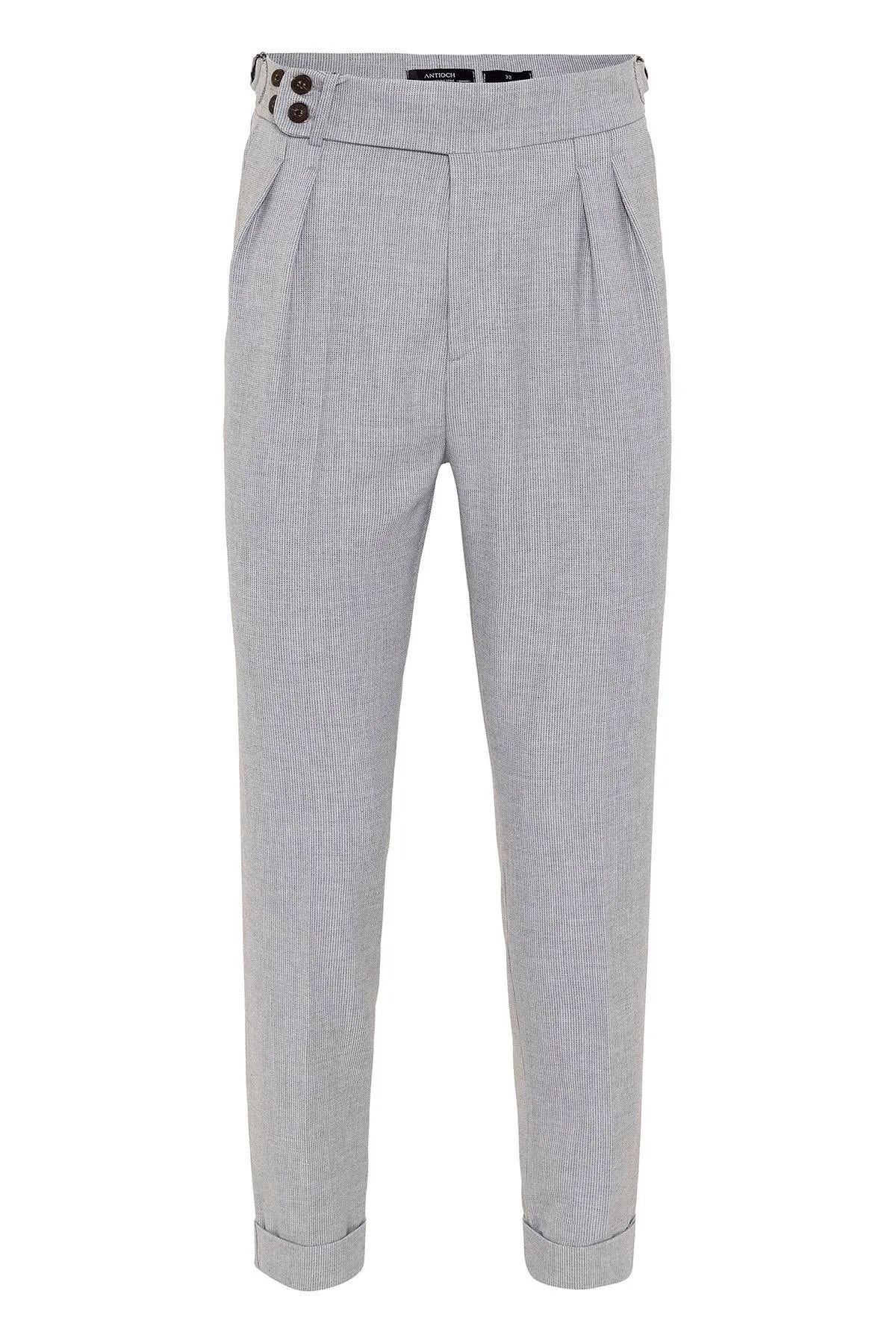 Men's Light Grey High Waist Belted Boyfriend Pants - Wessi