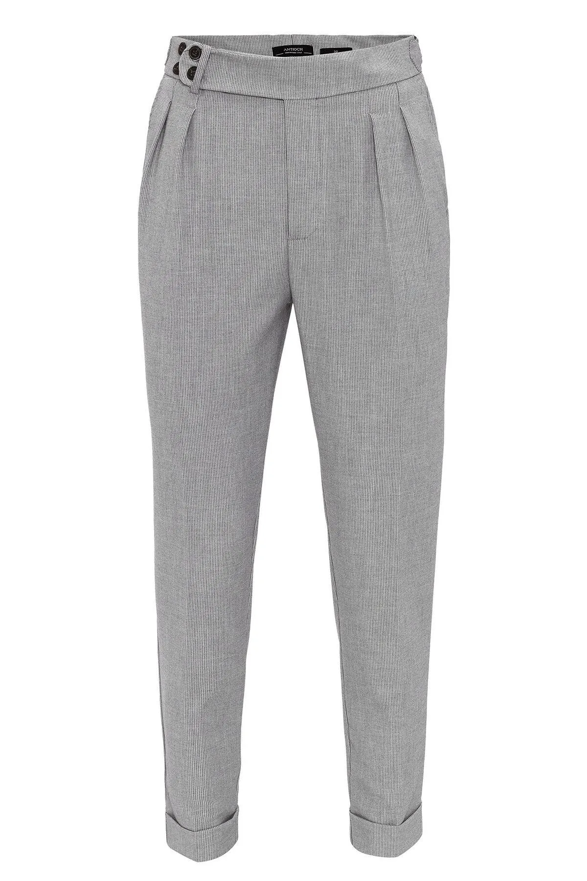 Men's Light Grey High Waist Belted Boyfriend Pants - Wessi
