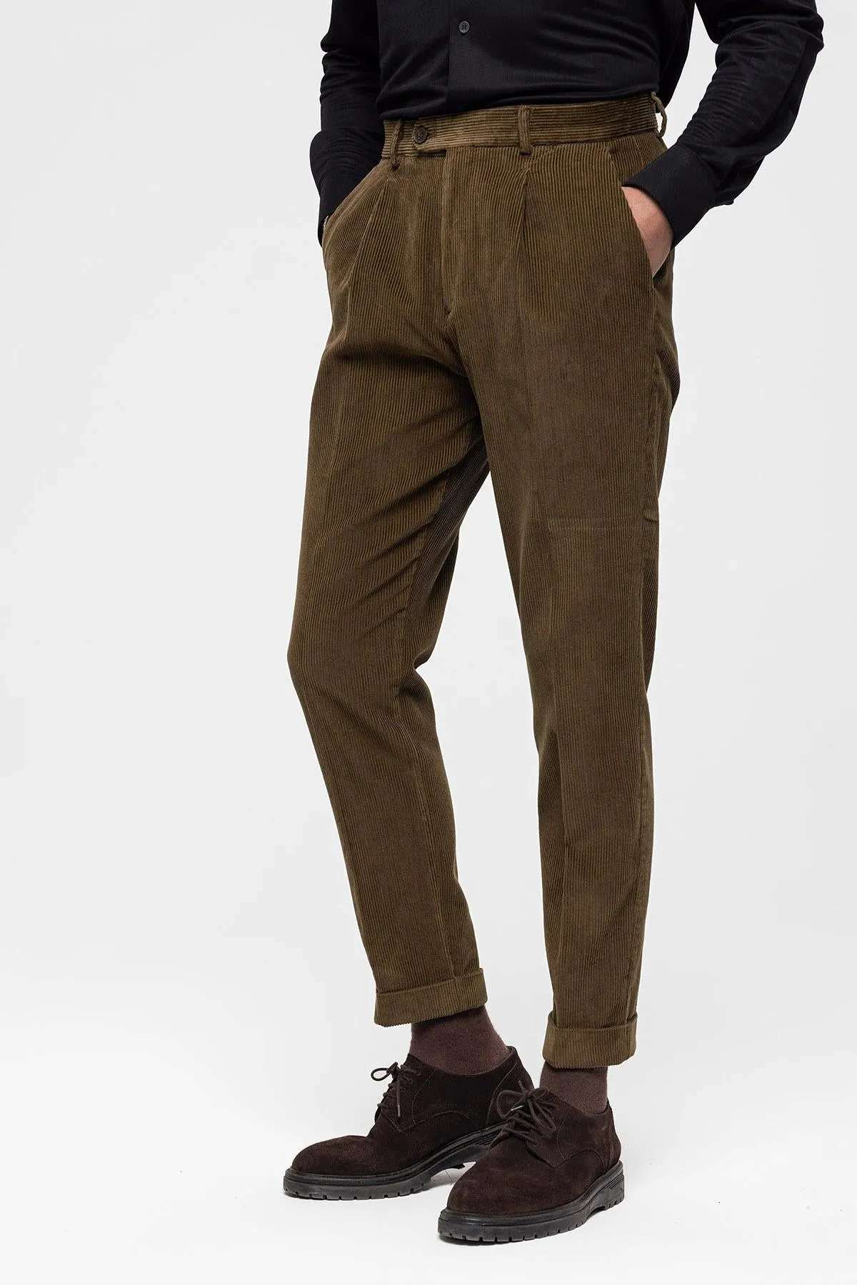 Men's Mink High Waist Pleated Velvet  Trousers - Wessi