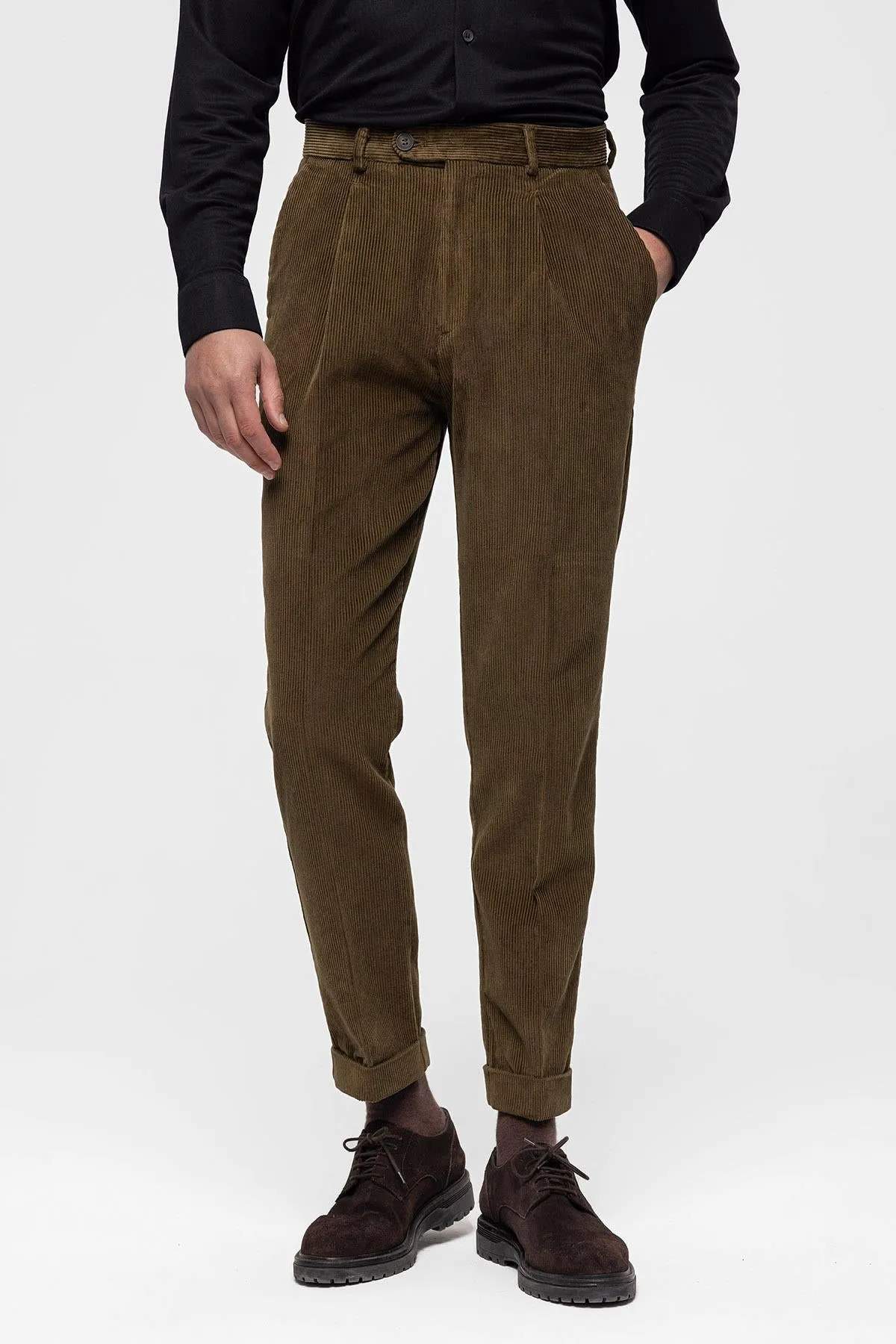 Men's Mink High Waist Pleated Velvet  Trousers - Wessi