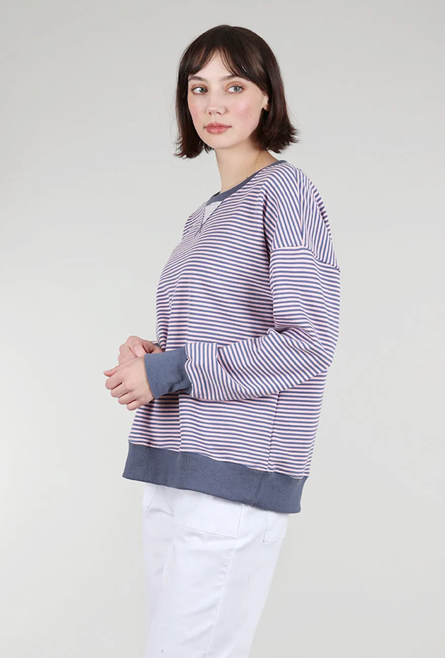 Mini Stripe Oversized Sweatshirt, Indigo/Pink