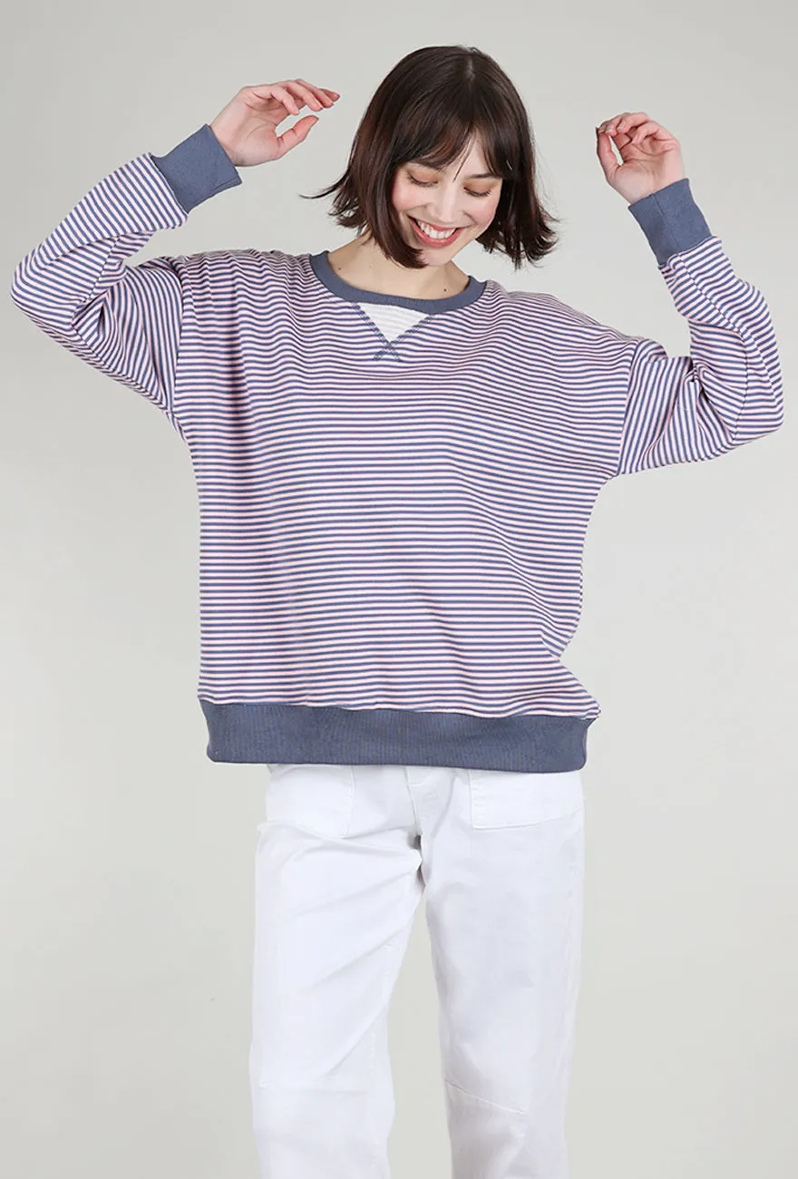 Mini Stripe Oversized Sweatshirt, Indigo/Pink