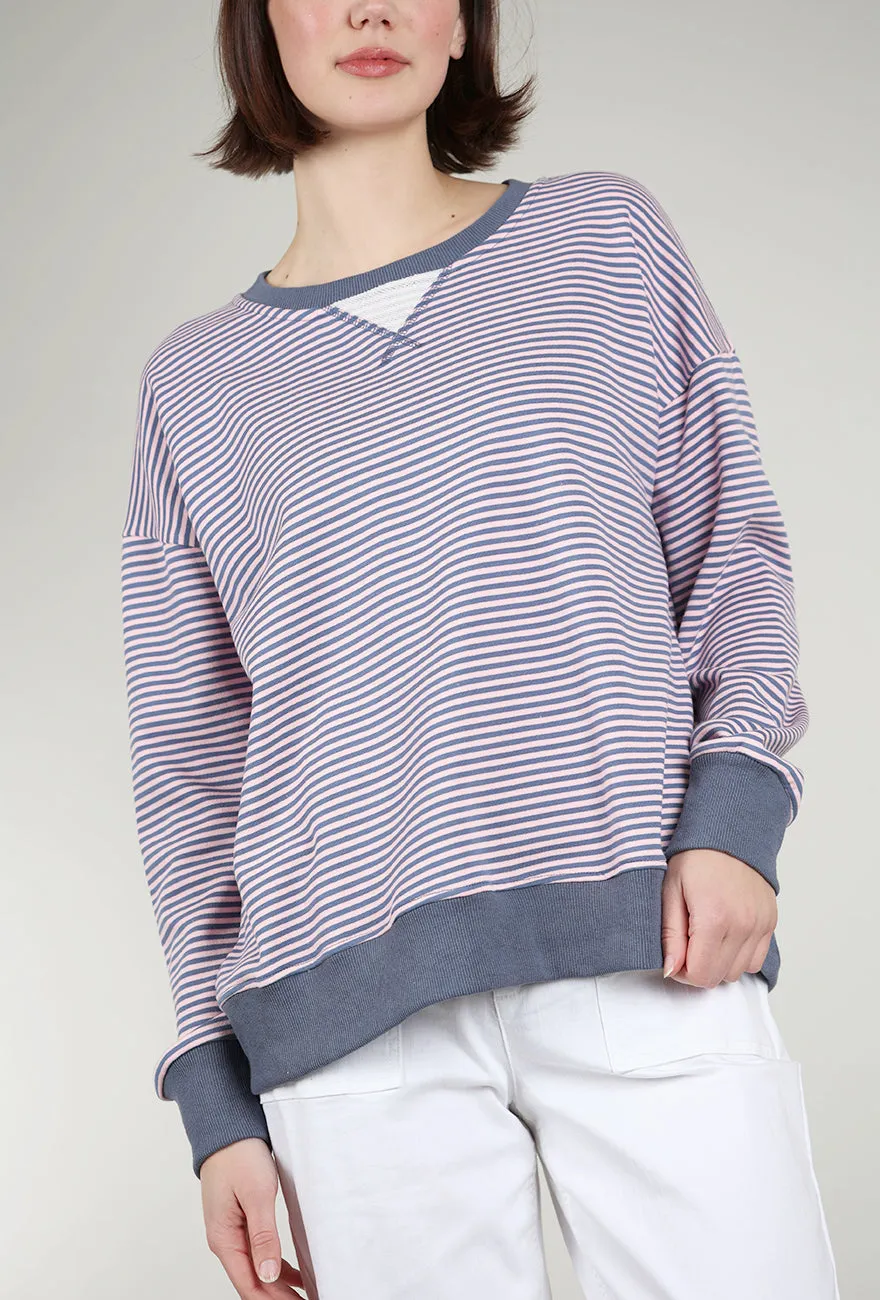 Mini Stripe Oversized Sweatshirt, Indigo/Pink