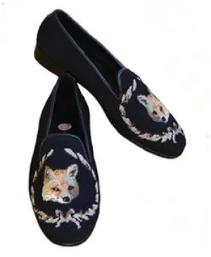 Misses  Needlepoint Fox on Black Loafer | Designs by Lillie